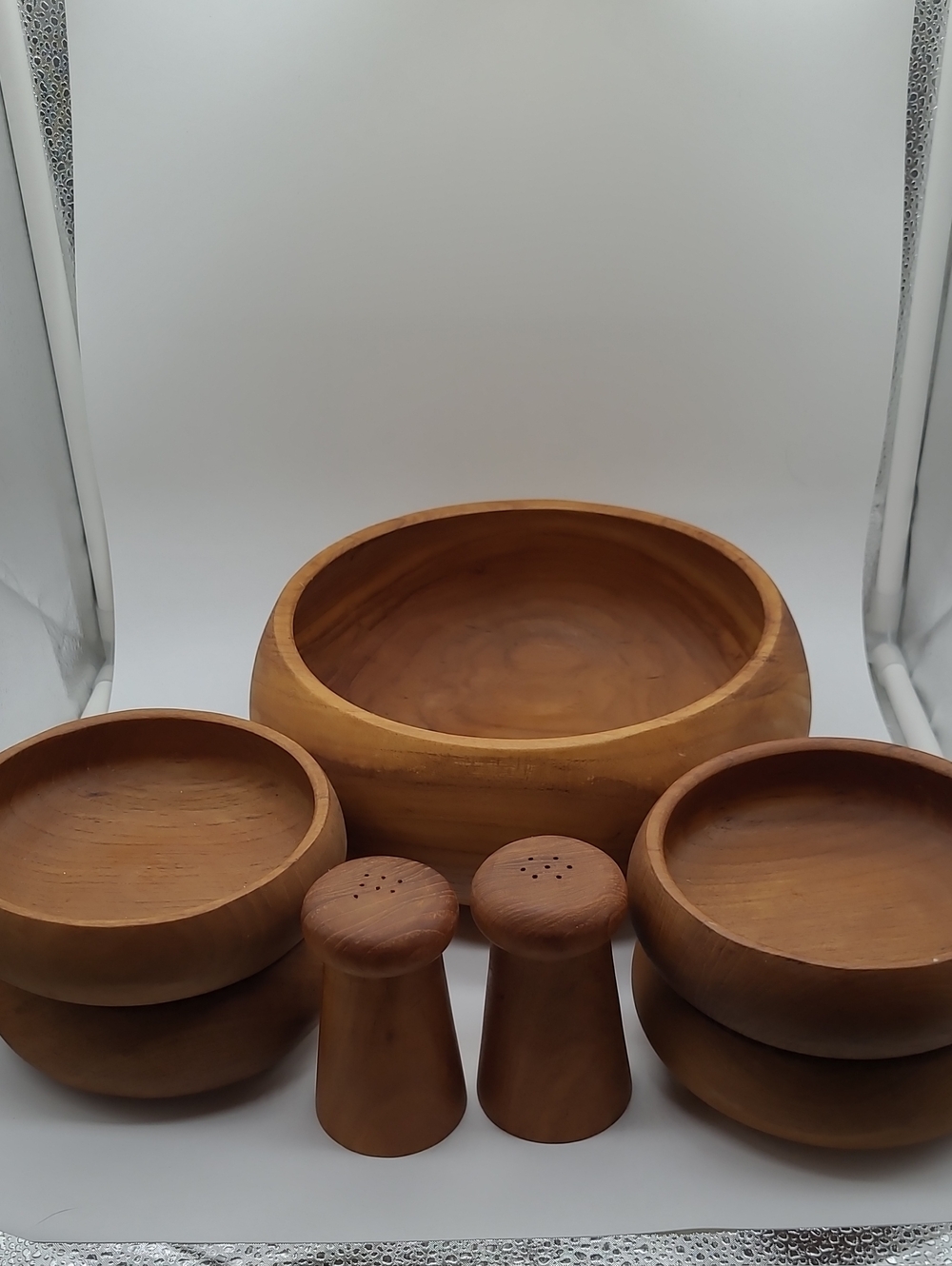 Wooden Serving Bowl and Salt & Pepper Set - Natural Brown